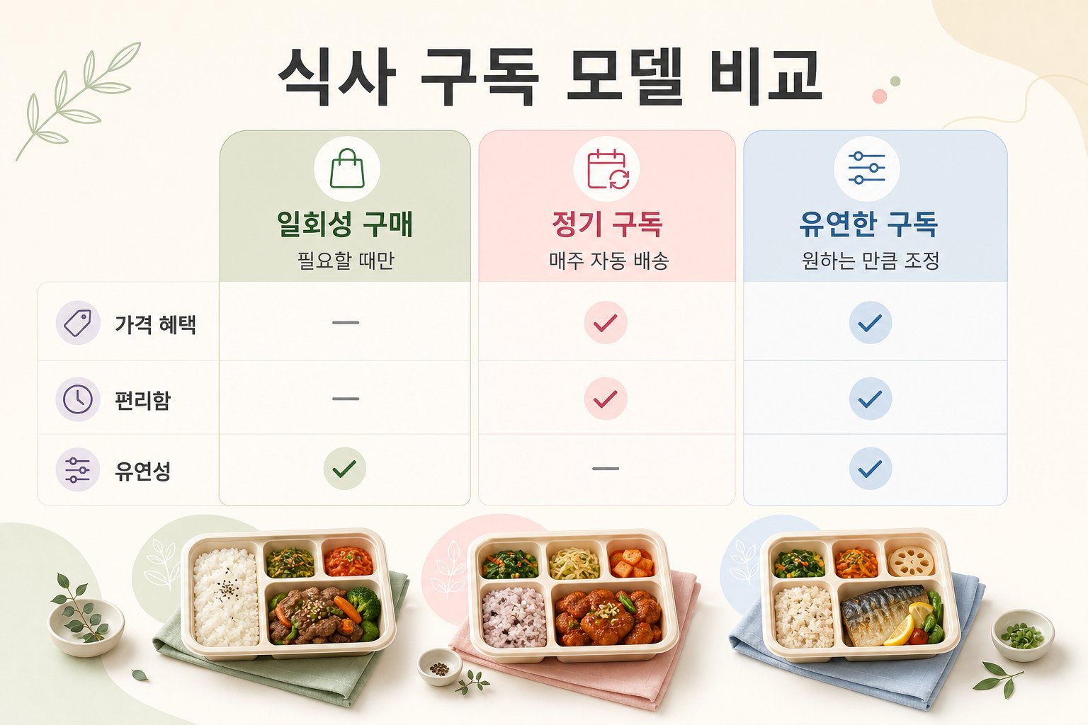 간편식 구독 방식별 비교표
