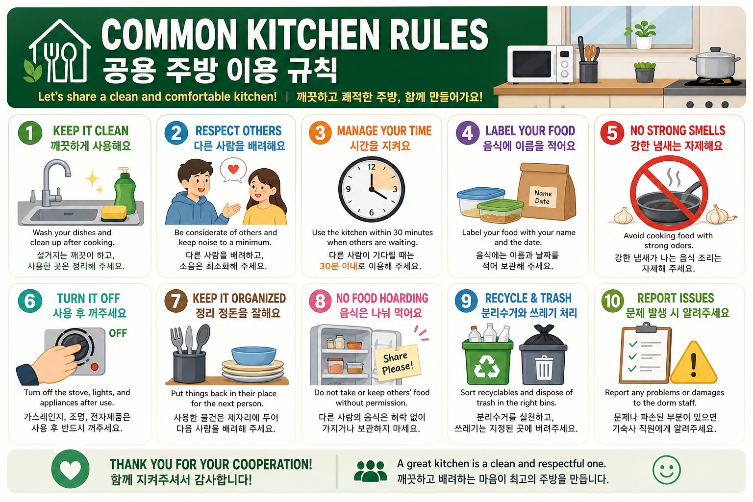 공용주방 규정 체크리스트 인포그래픽