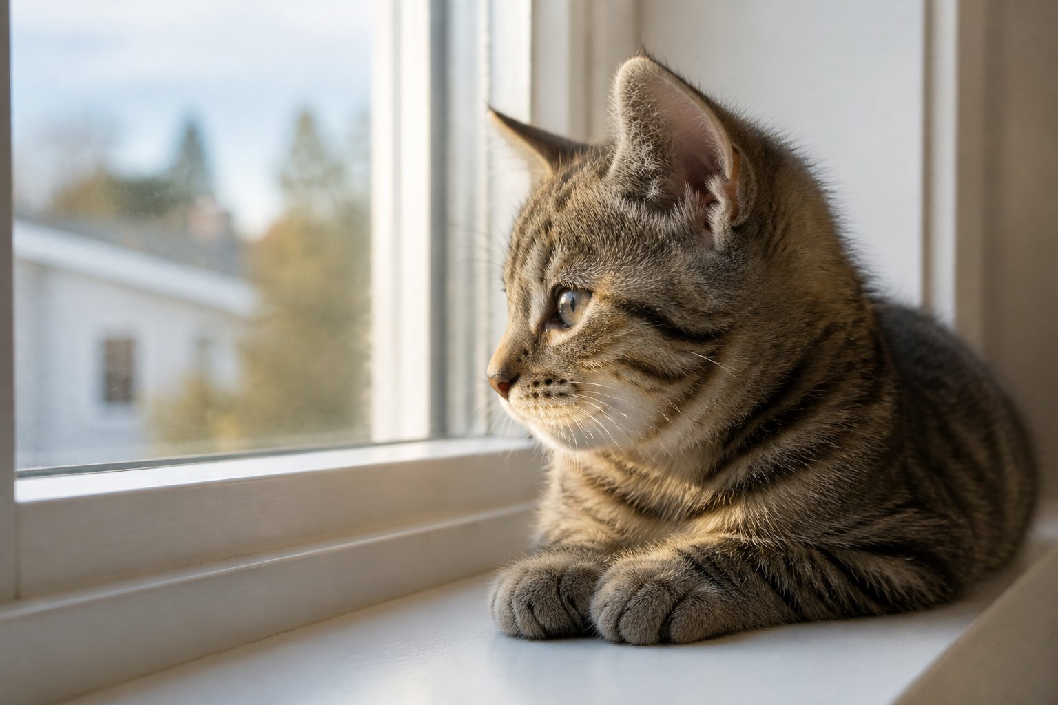 창가에 앉아 밖을 보는 고양이