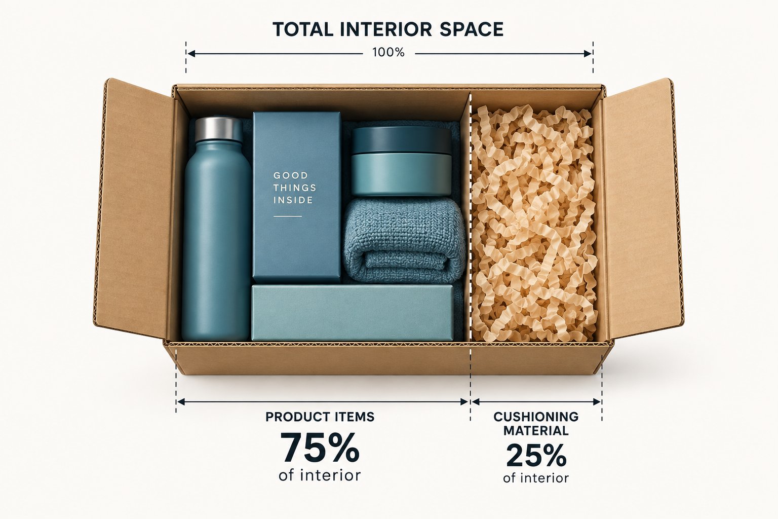 포장공간 비율 25% 기준을 보여주는 박스 단면도