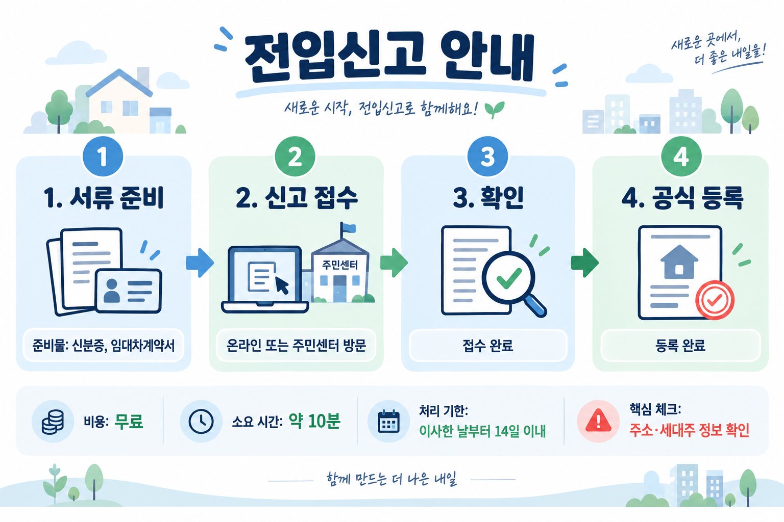 전입신고 절차와 비용 비교 인포그래픽