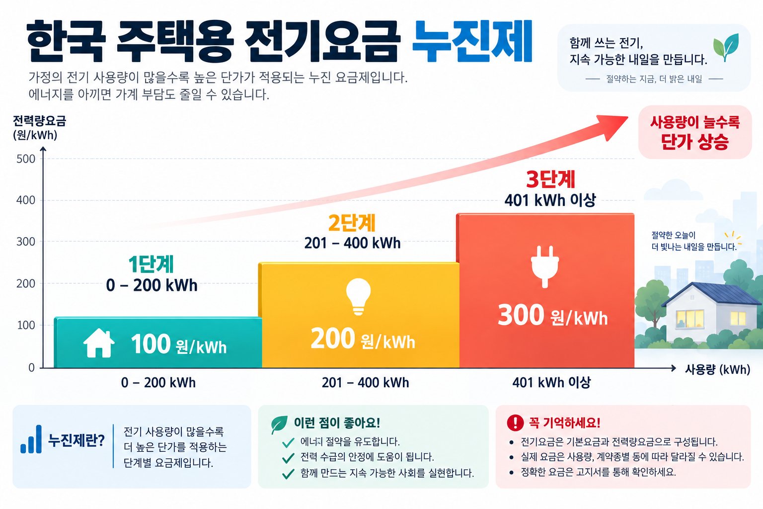 누진세 단계별 전기요금 구간을 색으로 구분한 차트