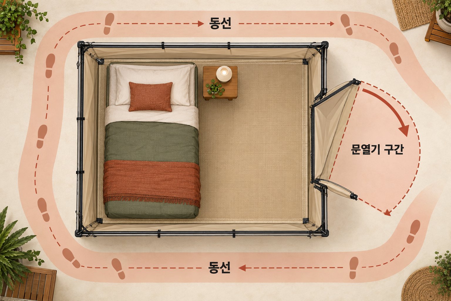 난방텐트 바닥 배치도와 동선